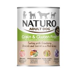 Naturo Grain & Gluten Free Wet Dog Food Tin - Turkey and Cranberry 390g