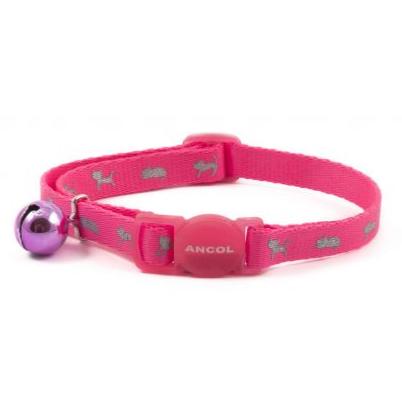 Ancol Reflective Hi Vis Cat Safety Collar with Bell - Pink