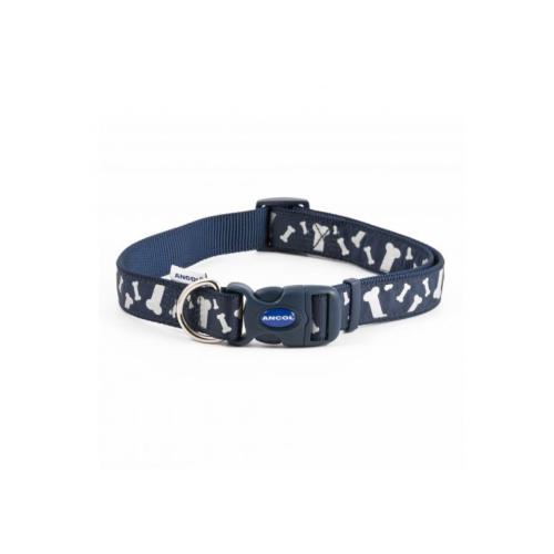 Ancol Blue Paw 'n' Bone Reflective Adjustable Collar (Size 1-2, 8"-12")