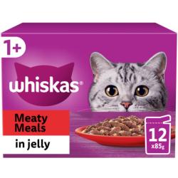 WHISKAS 1+ Cat Pouches Meaty Meals In Jelly 12 x 85g