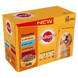 Pedigree Wet Dog Food Pouches (Adult) - Favourites in Jelly (12 X 100g)