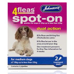 Johnson's 4Fleas Dual Action Flea & Lice Spot On For Dogs Med Dog 10kg-25kg