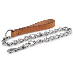 Ancol Leather Handle Chain Dog Lead - Heavy - Tan 36" 90cm