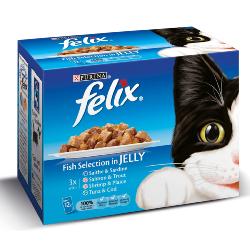 Felix Pouch Multipack 12x100g Fish Selection Chunks in Jelly