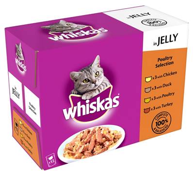 WHISKAS 1+ Cat Pouches Poultry Feasts In Jelly 12x85g