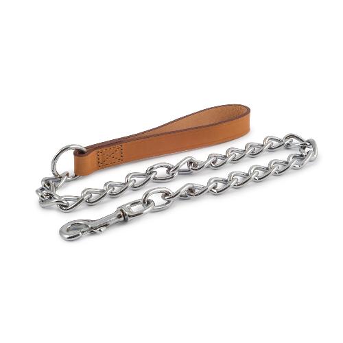 Ancol Leather Handle Chain Dog Lead - Heavy - Tan 30" 80cm