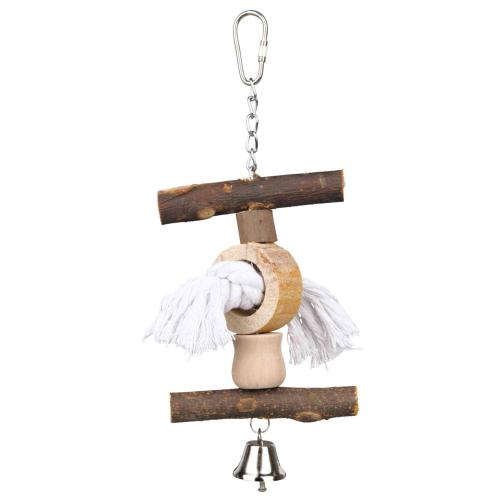 Trixie Natural Living Bell, Rope & Wood Parakeet Toy - Small 20cm