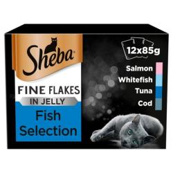 Sheba Pouch Multipack 12x85g Fine Flakes / Fish Selection in Jelly