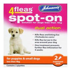 Johnson's 4Fleas Dual Action Flea & Lice Spot On For Puppies Under 4kg