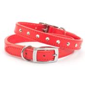 Ancol Leather Sewn/studded Collar Red 45cm/18" Size 4